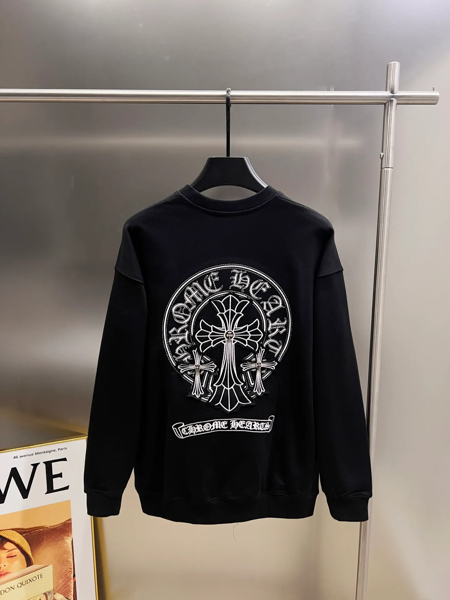 🅿️310 CH Cro 2025 Autumn and Winter New Style Customized 430g double yarn fabric, round neck long-sleeved sweatshirt, chest cross patch embroidery process, classic Sanskrit letter embroidery patch + hardware design process, high-end version! The same loose version for men and women S M L XL XXL five sizes color black white
